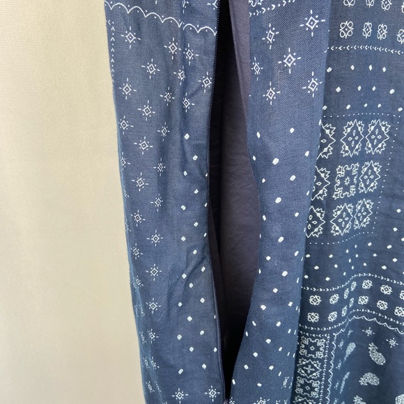 EUC J. Crew Linen Blend Blue Bandana Print T Back Dress Cotton Lined Size 14 - Picture 5 of 12